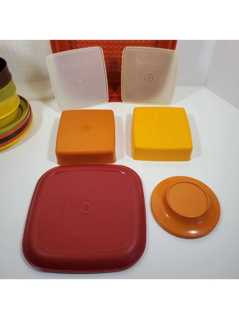 Vintage 70s Tupperware Orange Avocado Green Harvest Brown Gold Bowls Seals Retro - Picture 7 of 11